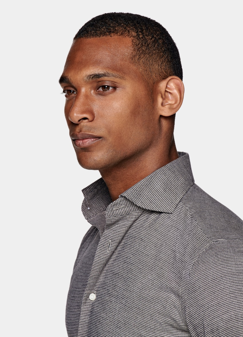 Brown Houndstooth Slim Fit Shirt | Egyptian Cotton Flannel | Suitsupply ...