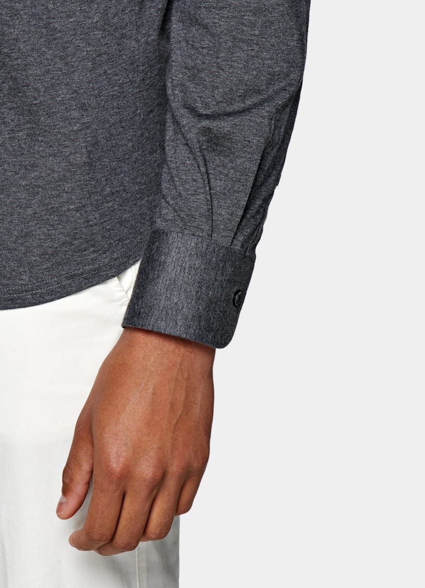 Dark Grey Extra Slim Fit Popover in Jersey Knitted Egyptian Cotton