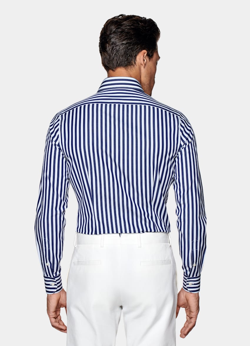 SUITSUPPLY 意大利 Albini 生产的埃及棉面料 藏青色条纹特别修身剪裁衬衫