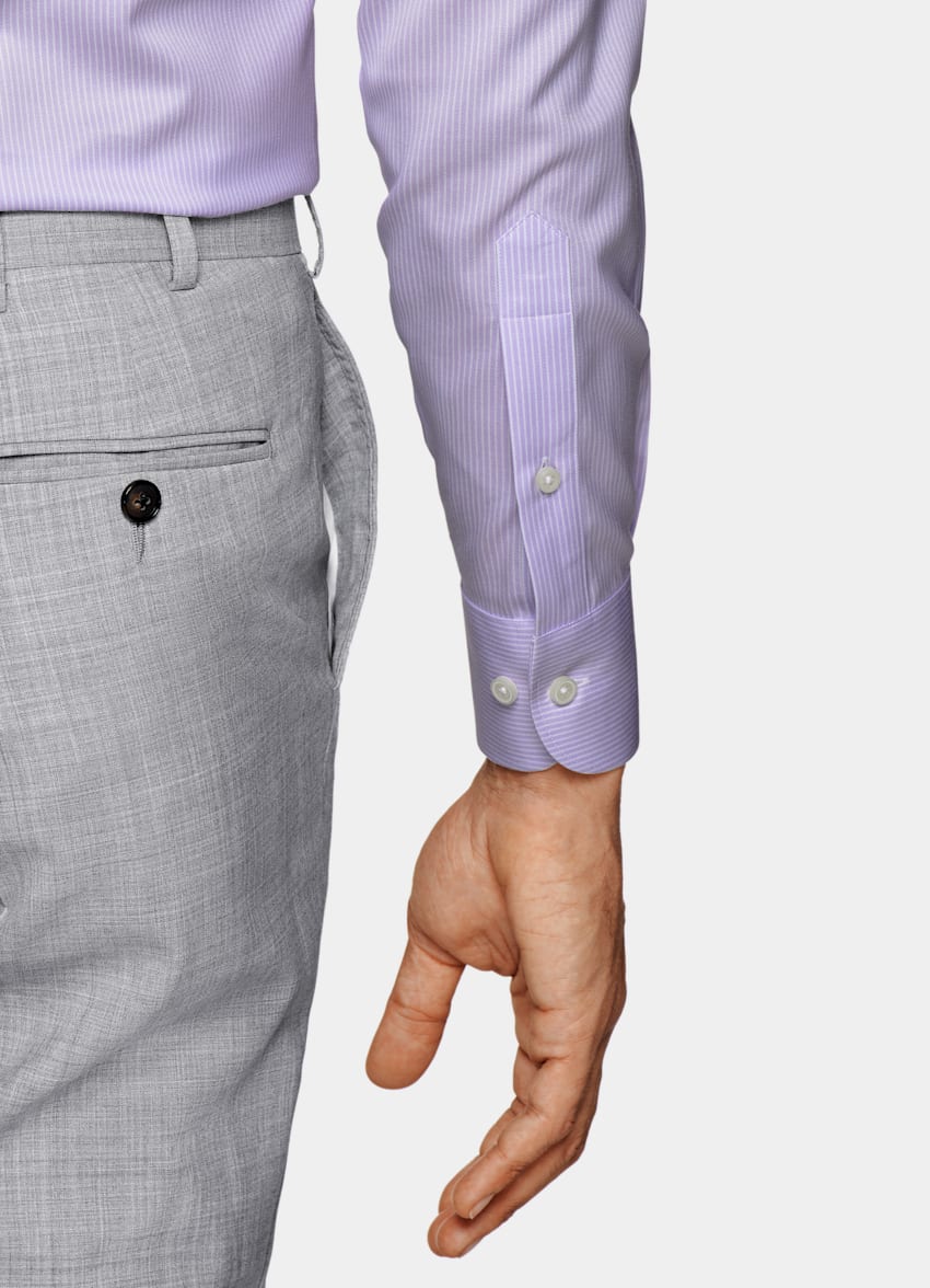 SUITSUPPLY Pure Cotton Traveller Lilac Striped Twill Slim Fit Shirt