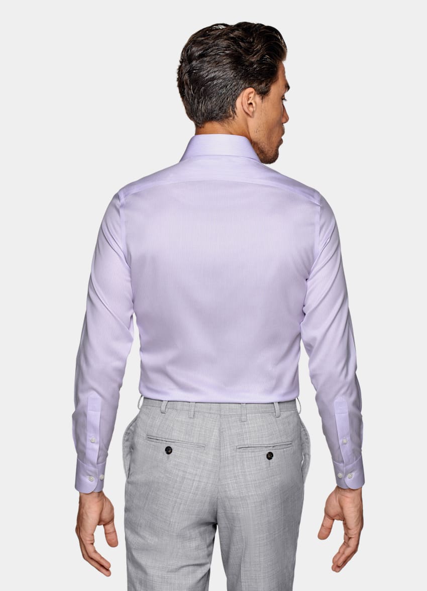 SUITSUPPLY Pure Cotton Traveller Lilac Striped Twill Slim Fit Shirt