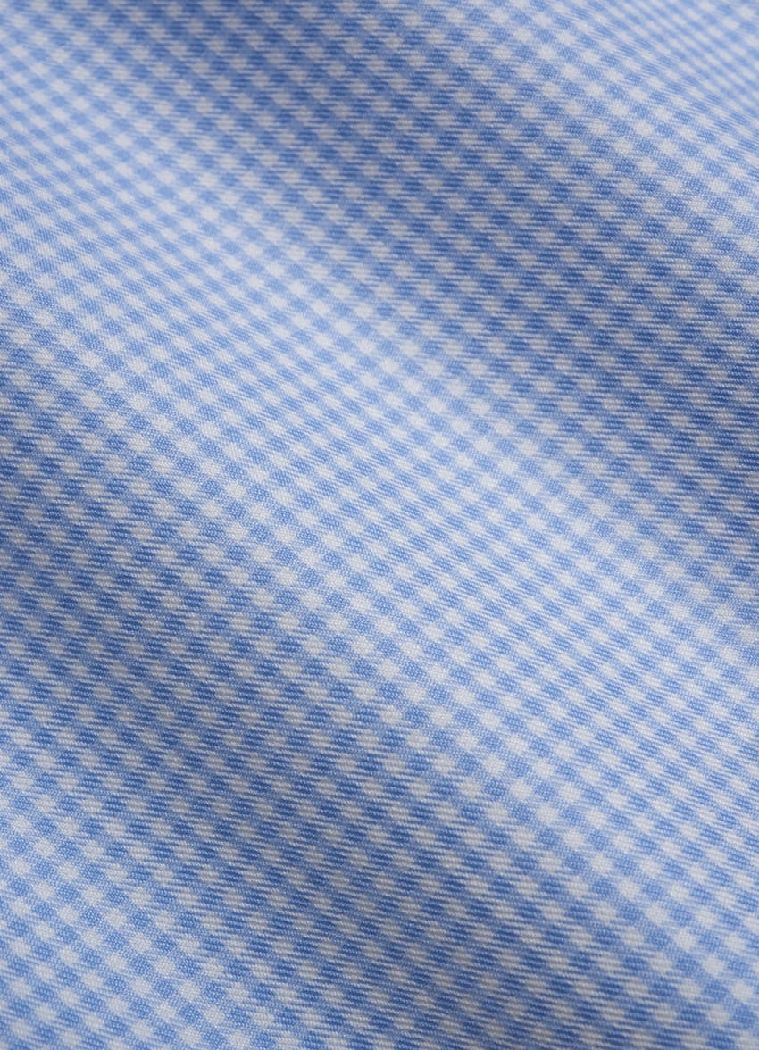 SUITSUPPLY Puro algodón Traveller Camisa de sarga azul claro a cuadros corte Slim