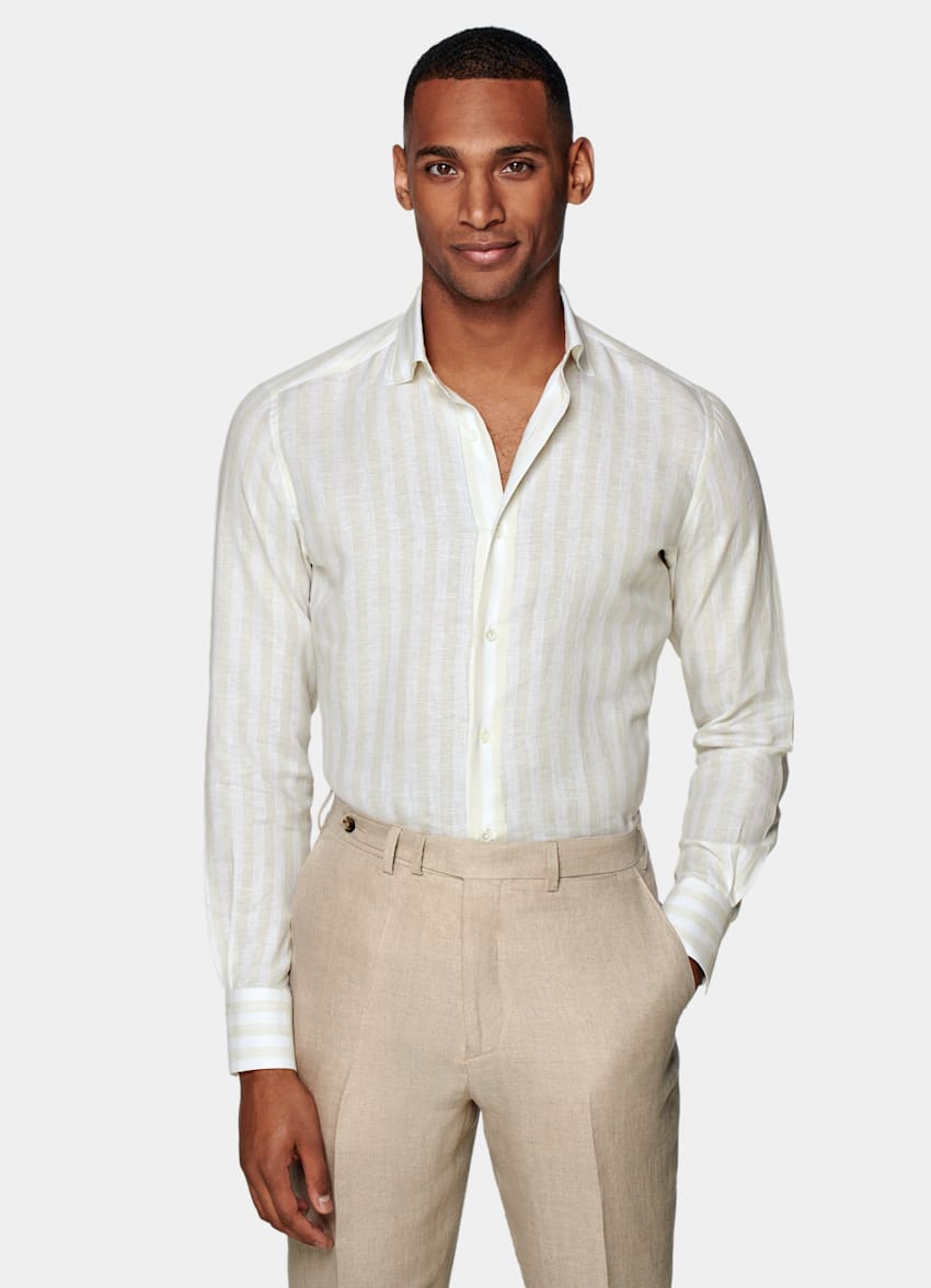 SUITSUPPLY Pure Linen by Leggiuno, Italy Light Brown Extra Slim Fit Shirt