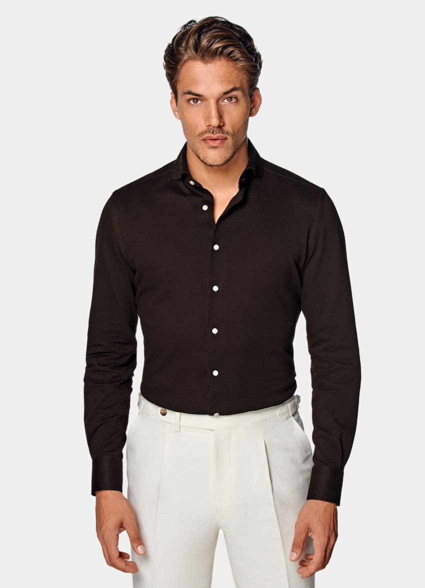 Brown Piqué Extra Slim Fit Shirt | Knitted Pure Cotton | Suitsupply ...