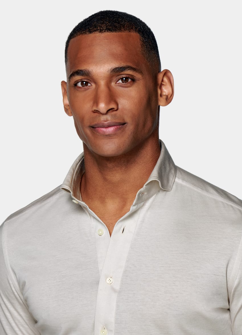 Light Grey Jersey Extra Slim Fit Shirt | Knitted Egyptian Cotton ...