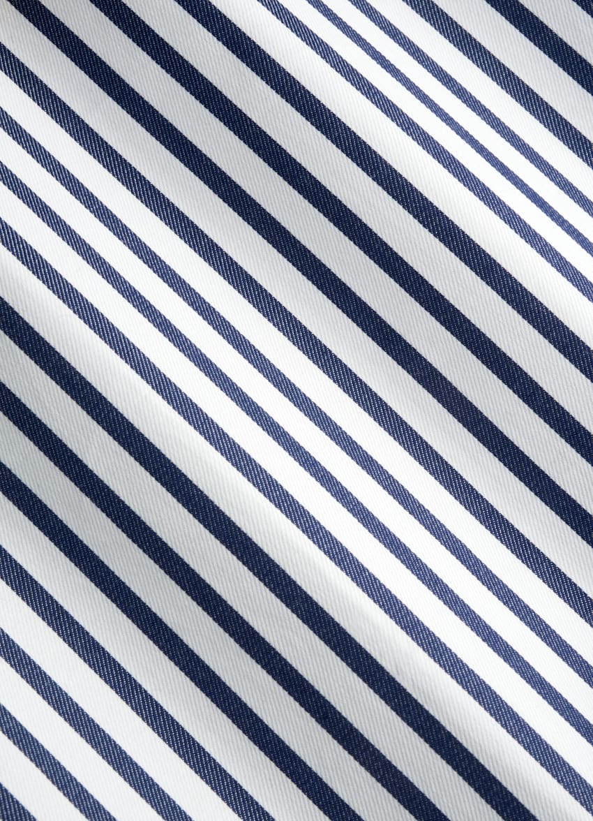 SUITSUPPLY 意大利 Tessitura Monti 生产的埃及棉面料 藏青色条纹斜纹修身衬衫