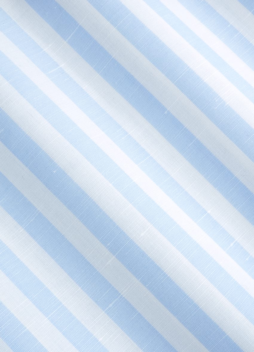 SUITSUPPLY Baumwolle-Leinen von Thomas Mason, Italien Hemd hellblau gestreift einteiliger Kragen Extra Slim Fit