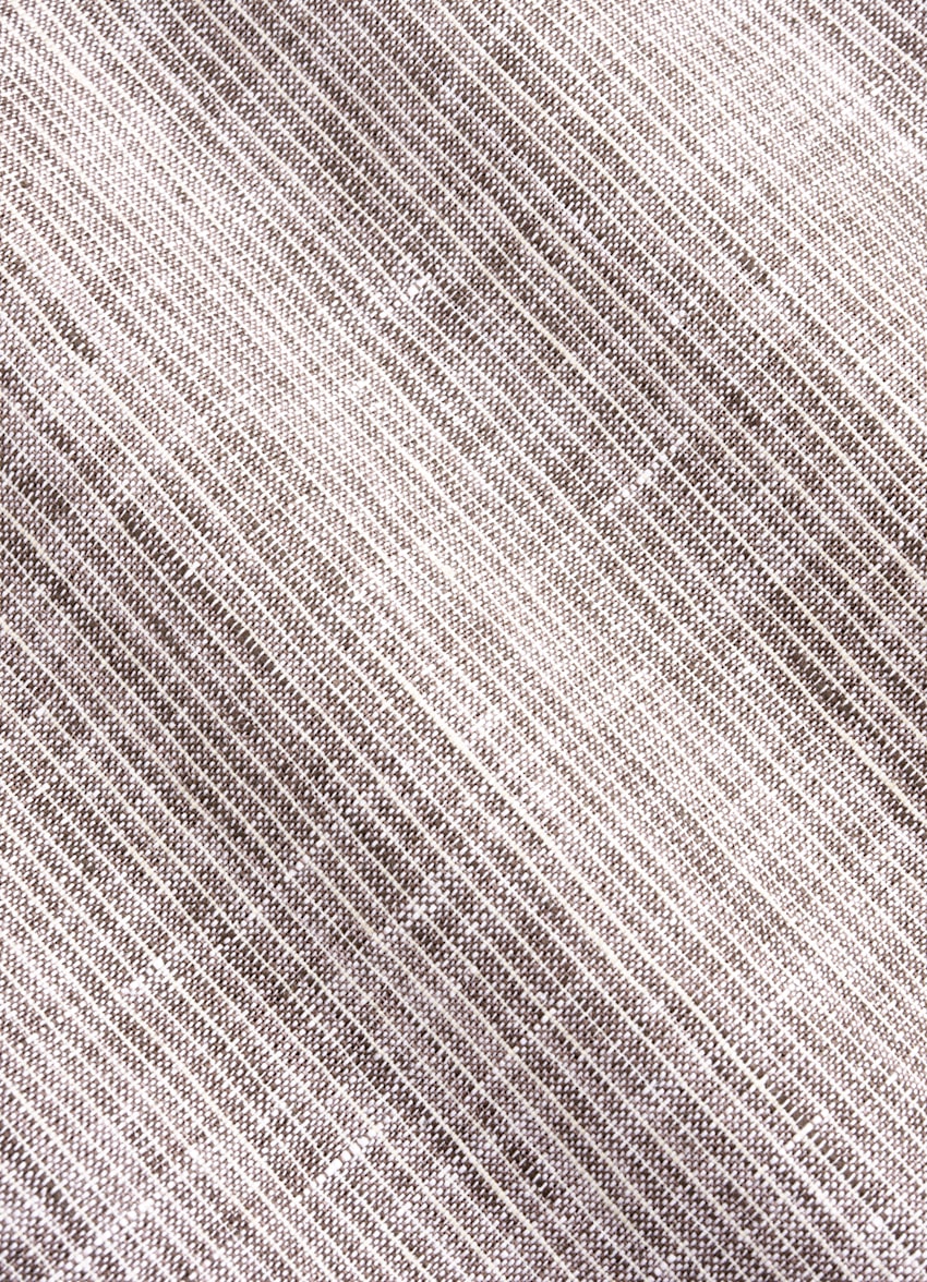 SUITSUPPLY Pure Linen by Albini, Italy Brown Striped Tailored Fit Shirt