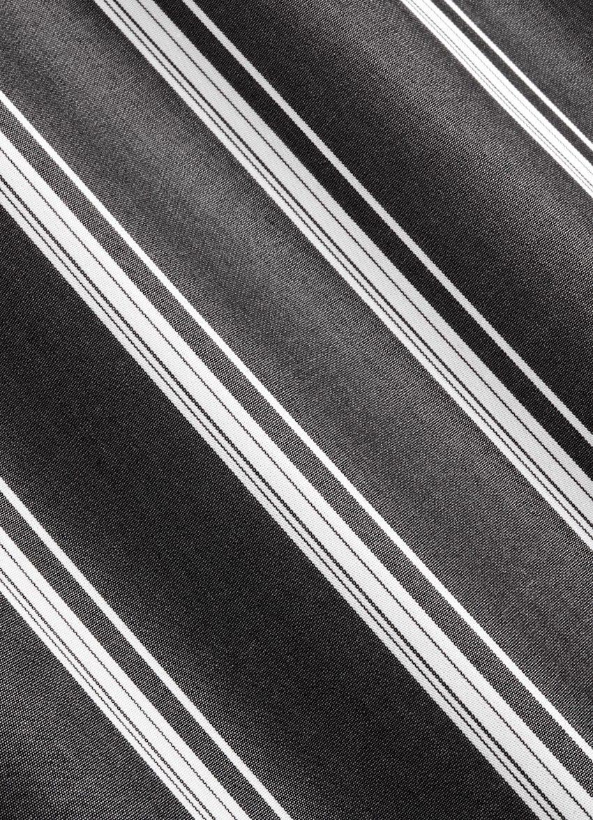 SUITSUPPLY Pure Lyocell by Albini, Italy Black Striped Tailored Fit Short Sleeve Shirt