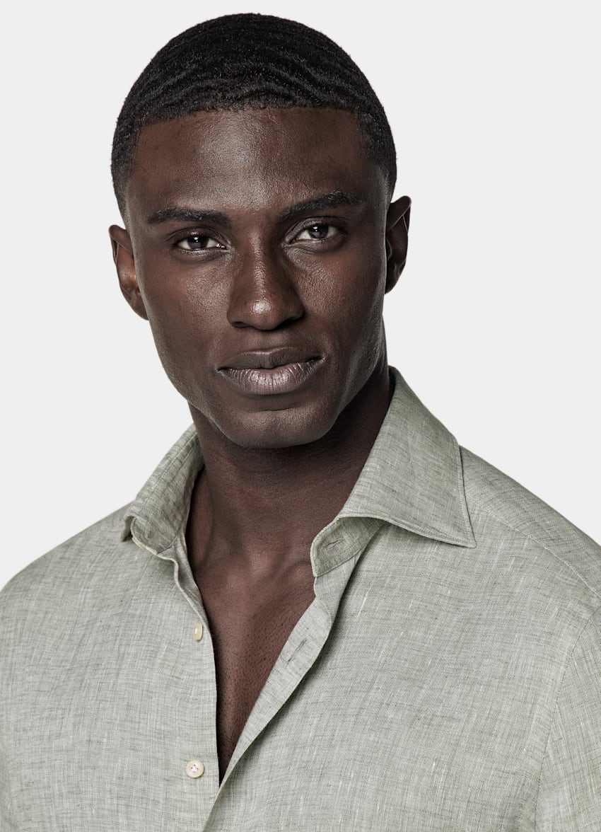 SUITSUPPLY Pure Linen by Albini, Italy Light Green Relaxed Fit Shirt