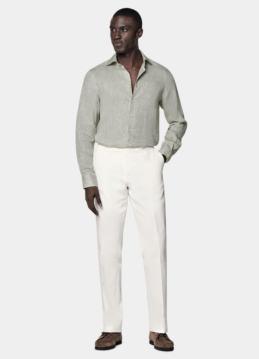 SUITSUPPLY Pure Linen by Albini, Italy Light Green Relaxed Fit Shirt