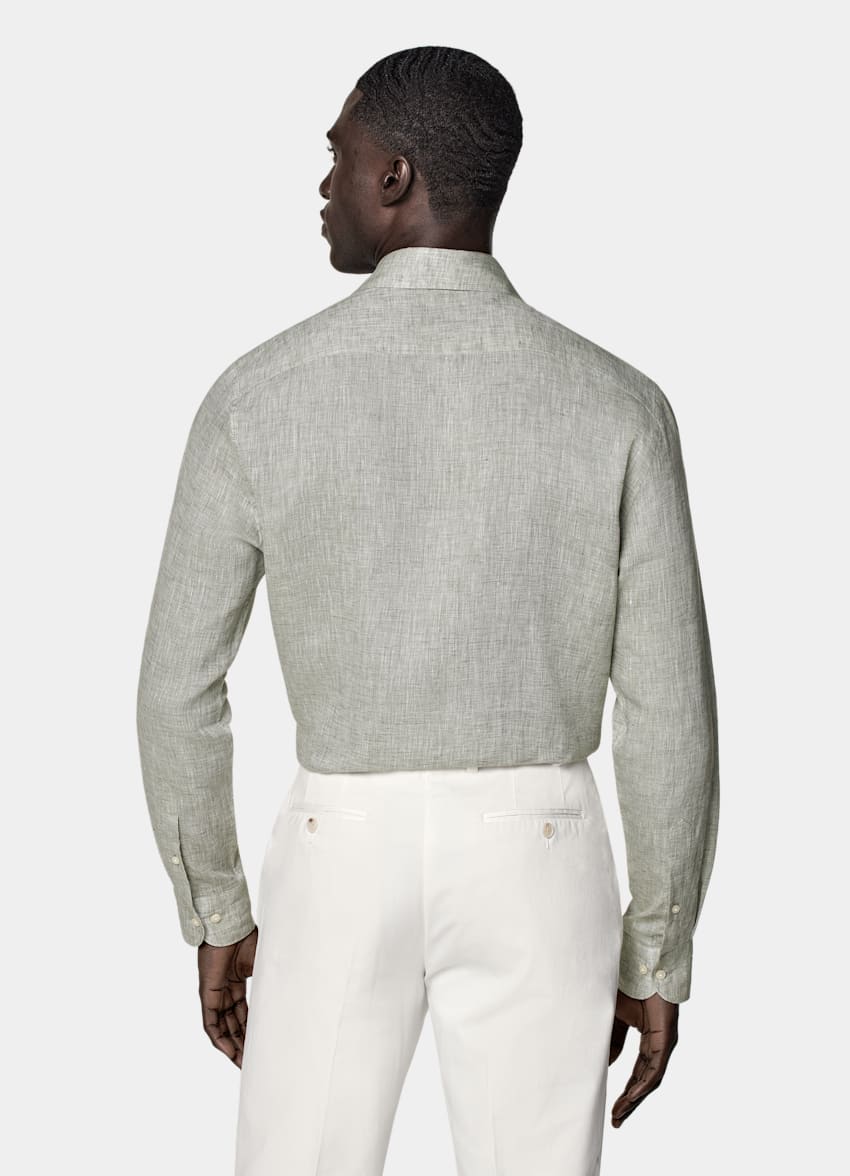 SUITSUPPLY Pure Linen by Albini, Italy Light Green Relaxed Fit Shirt