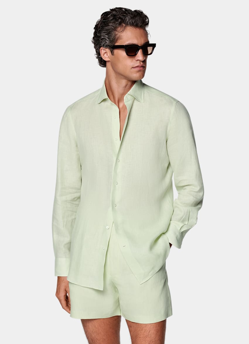 SUITSUPPLY Pure Linen by Baird McNutt, United Kingdom Light Green Linen Shirt