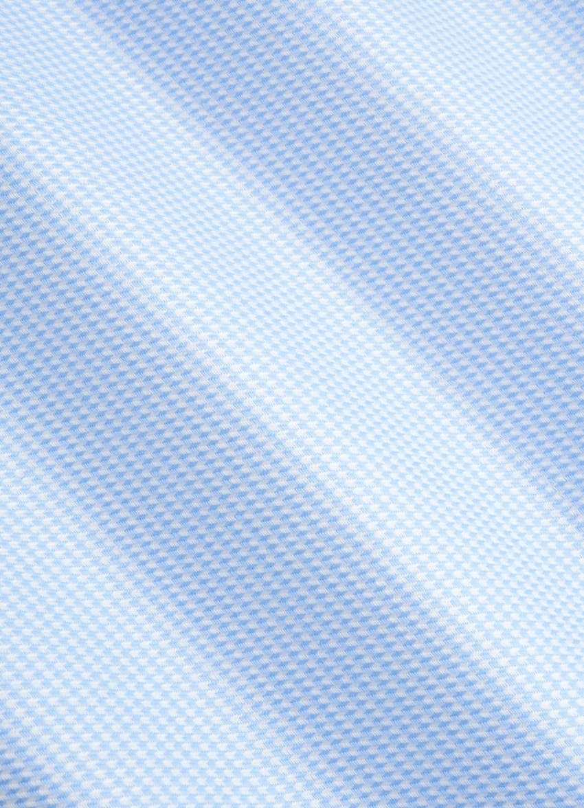 SUITSUPPLY Wrinkle-Free Pima Cotton by Weba, Switzerland Light Blue Houndstooth Tailored Fit Shirt