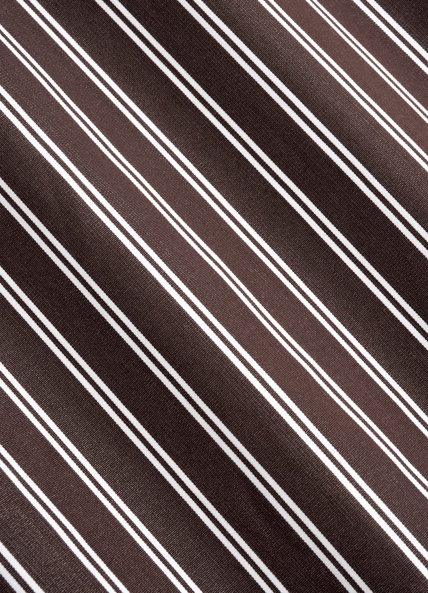 SUITSUPPLY 이집션 코튼, Thomas Mason, 이탈리아 브라운 스트라이프 포인트 칼라 셔츠