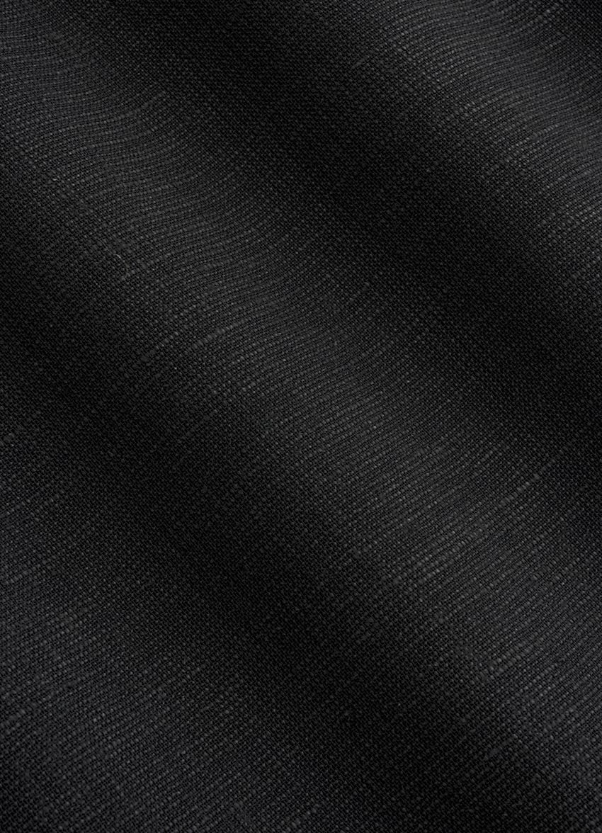 SUITSUPPLY 意大利 Emmetex 生产的原木天丝亚麻面料 黑色粘胶亚麻短袖衬衫