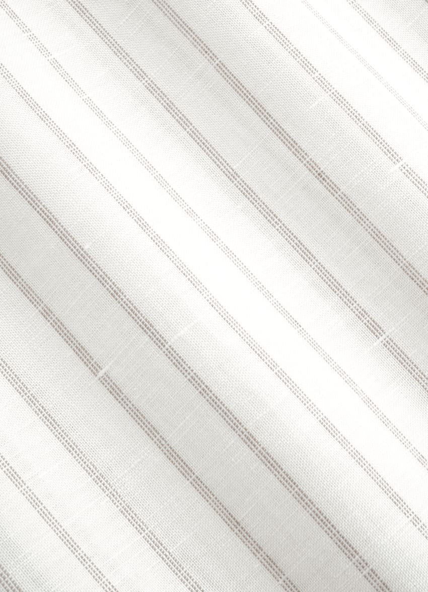 SUITSUPPLY Linen Lyocell - Testa 1919 Srl, Italie Light Grey Striped Linen Lyocell Short Sleeve Shirt