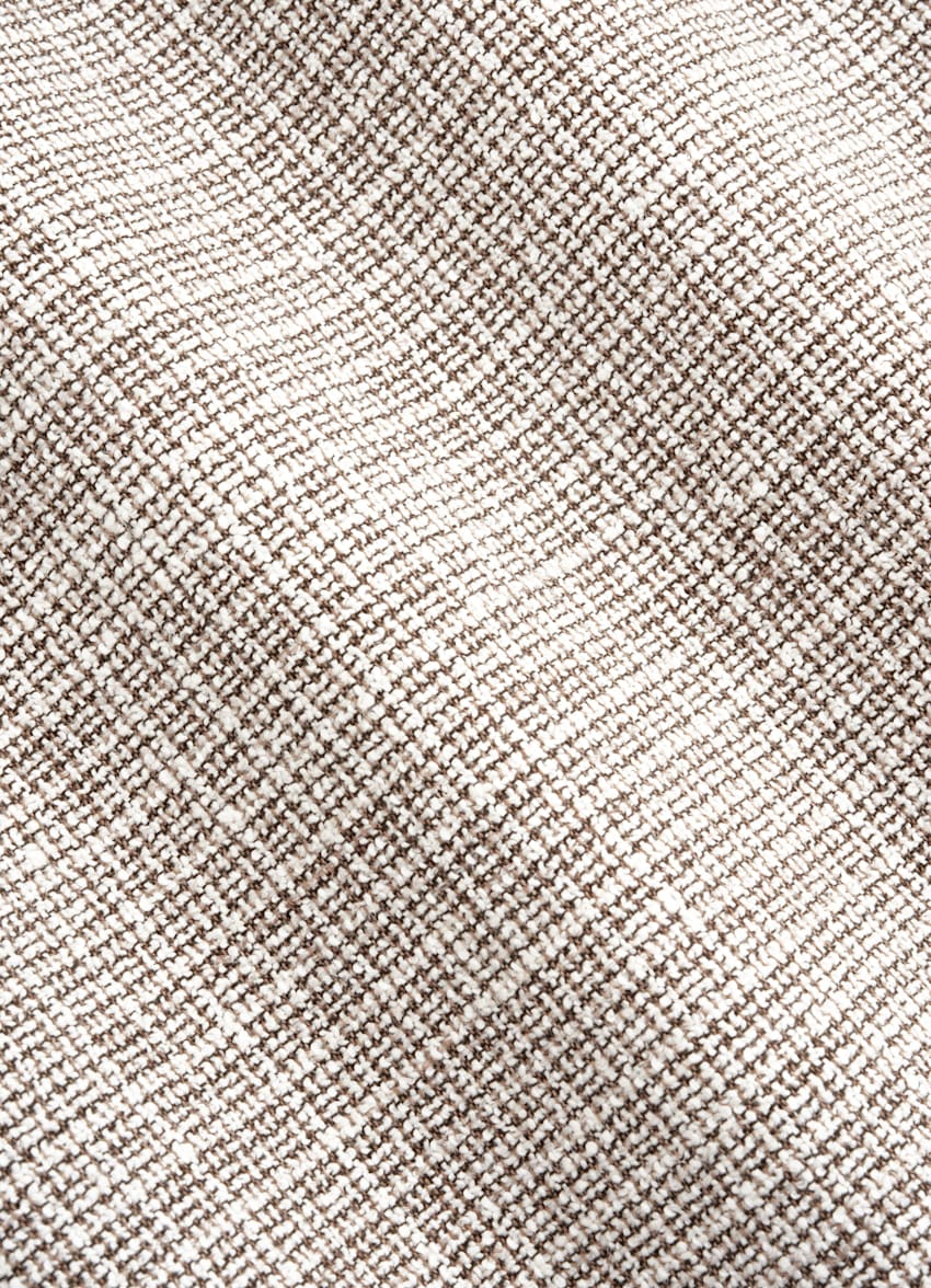 SUITSUPPLY Linen Cotton Blend by Ferla, Italy Mid Brown Checked Linen Cotton Blend Popover Shirt