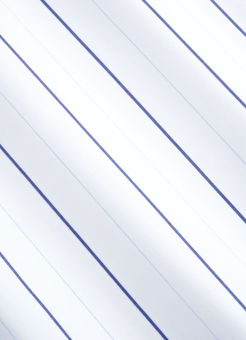 SUITSUPPLY Pure Cotton by Alfatex, Italy Mid Blue Striped Cotton Short Sleeve Shirt