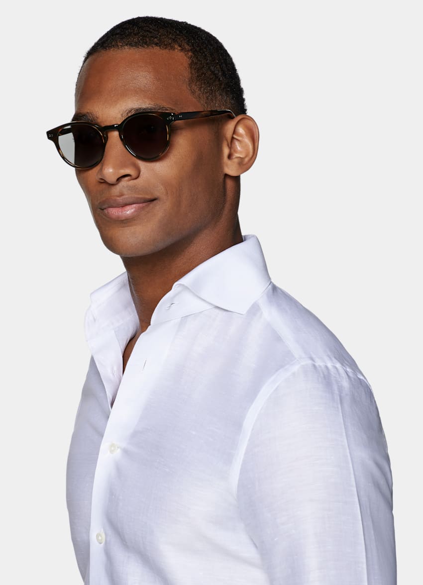 SUITSUPPLY Linen Cotton by Leggiuno, Italy White Twill Extra Slim Fit Shirt