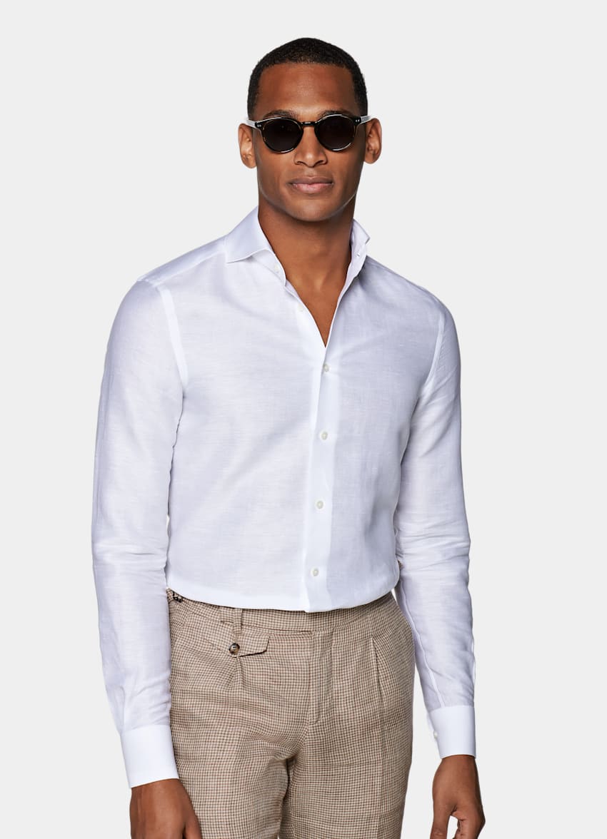 kortademigheid bundel Ontvangende machine White Twill Extra Slim Fit Shirt in Linen Cotton | SUITSUPPLY US