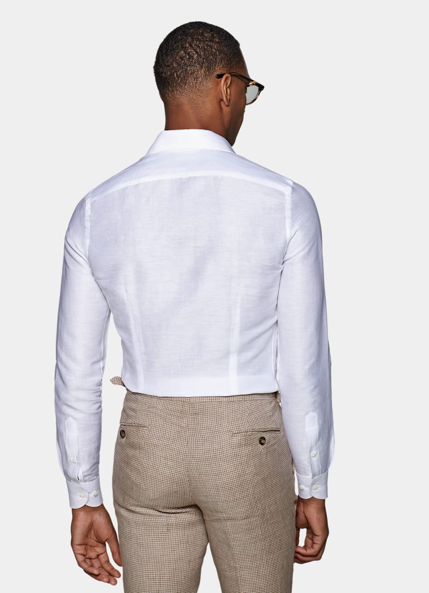 SUITSUPPLY Lino y algodón de Leggiuno, Italia Camisa de sarga corte Extra Slim blanca