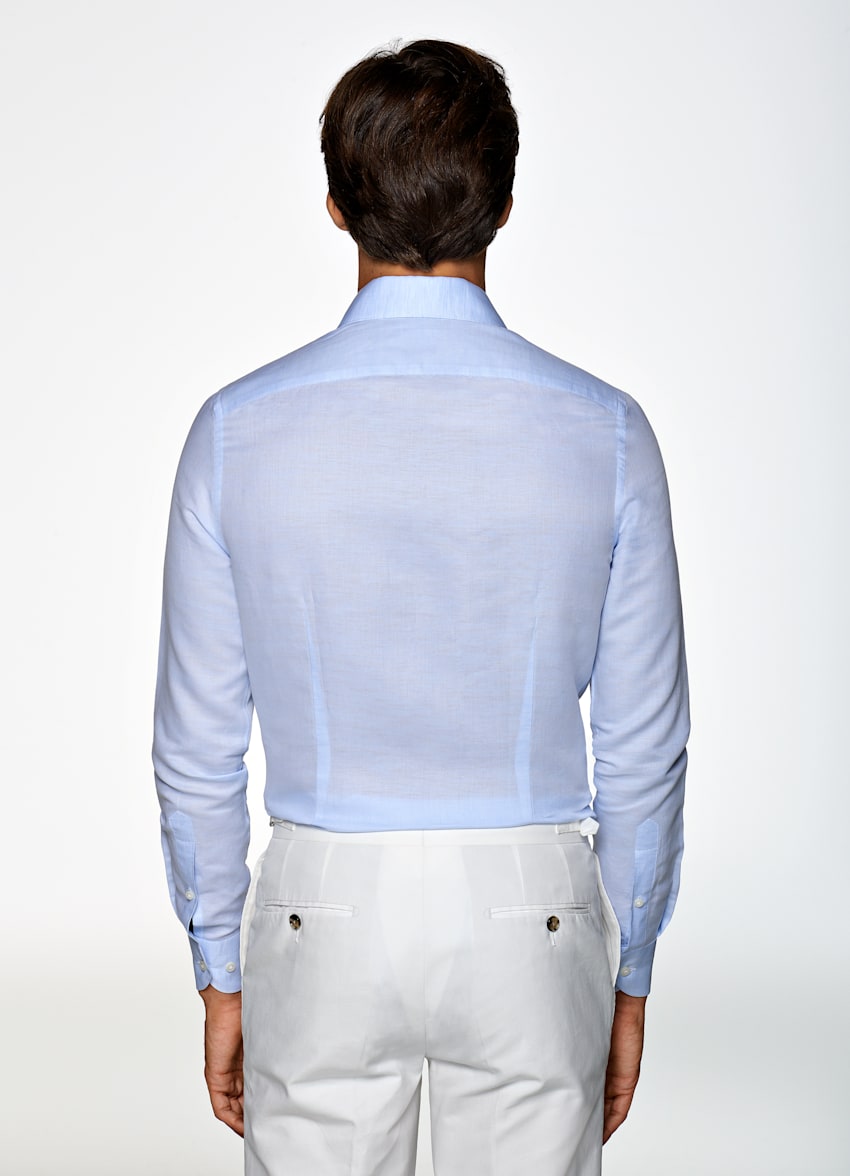 SUITSUPPLY 意大利 Leggiuno 生产的棉、亚麻面料 浅蓝色斜纹特别修身剪裁衬衫