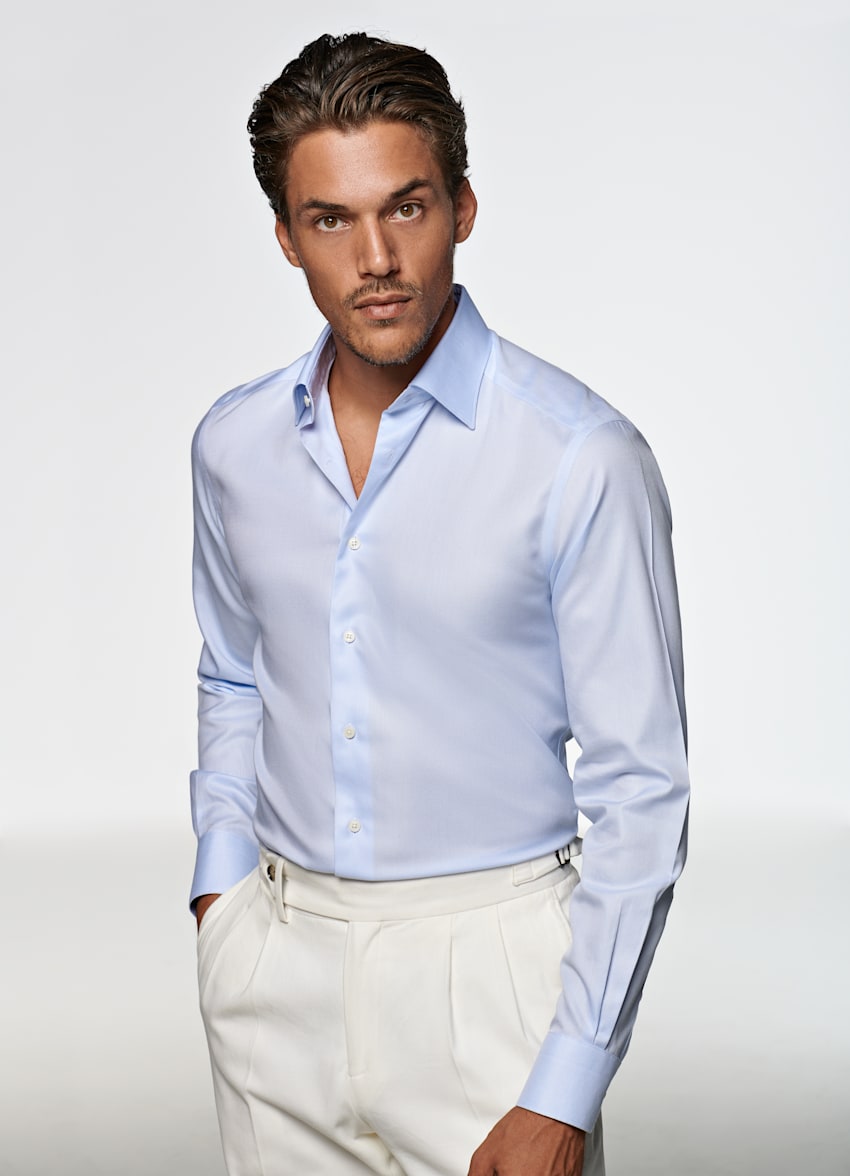 Light Blue Slim Fit Shirt Pure Cotton Traveller Suitsupply Online Store