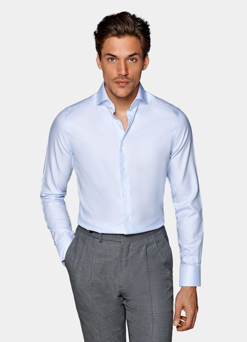 Light Blue Stripe Oxford Extra Slim Fit Shirt | Pure Cotton Traveller ...