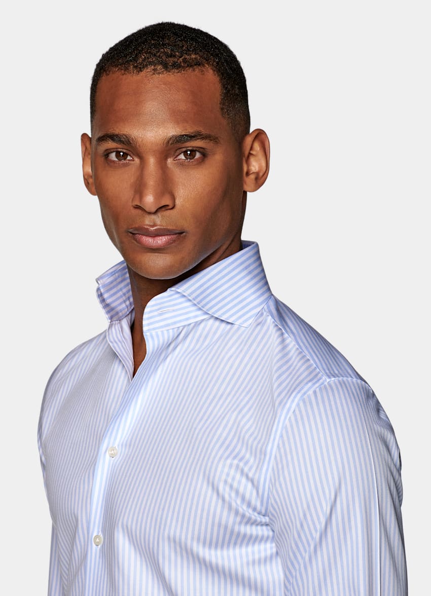 Light Blue Stripe Oxford Slim Fit Shirt | Pure Cotton Traveller ...