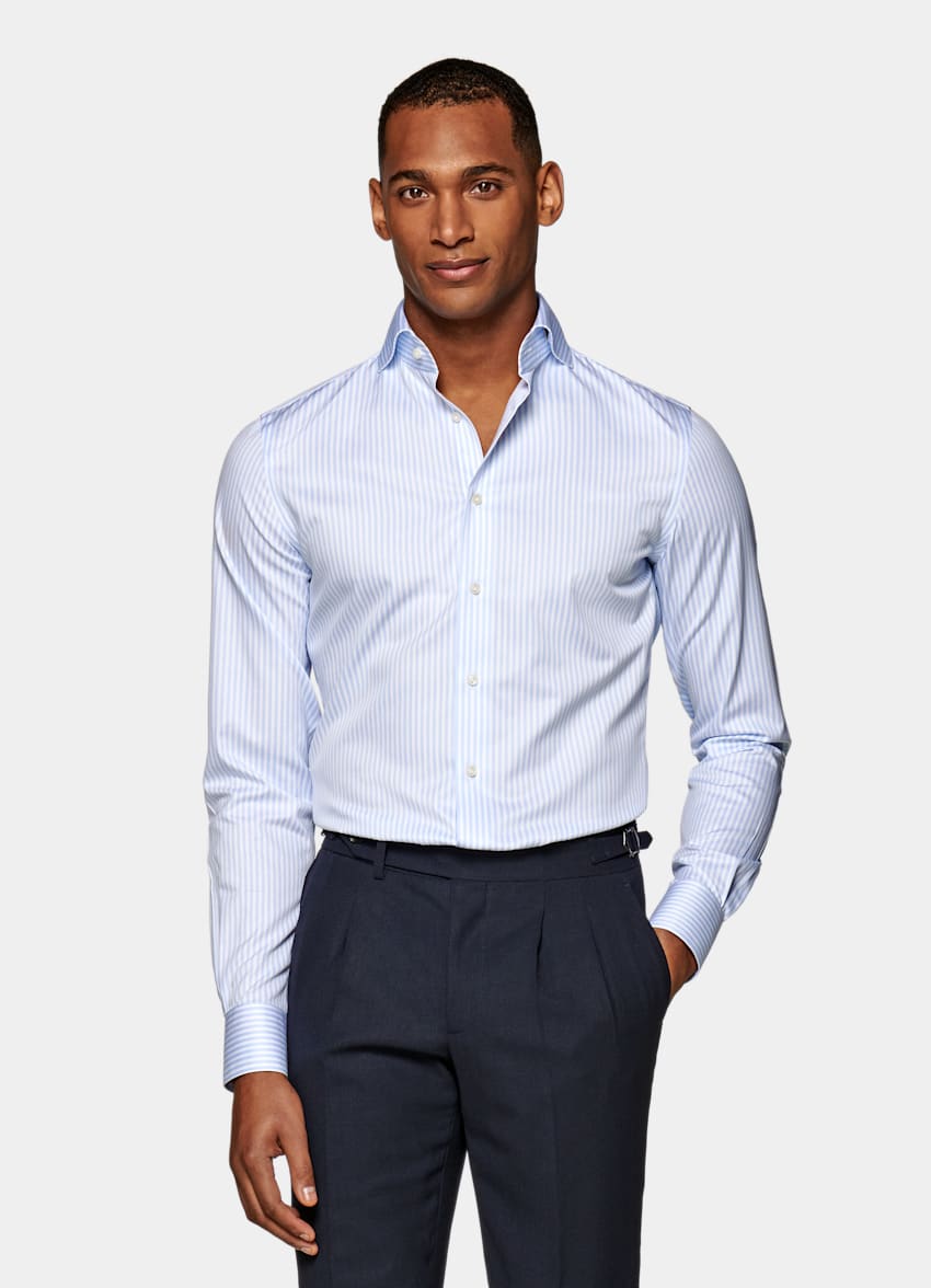 Light Blue Stripe Oxford Slim Fit Shirt | Pure Cotton Traveller ...