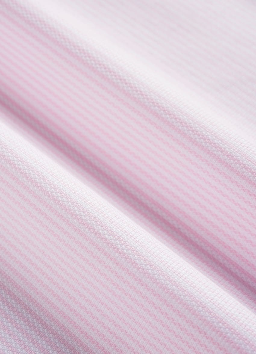 SUITSUPPLY Pure Cotton Traveller Pink Striped Oxford Slim Fit Shirt