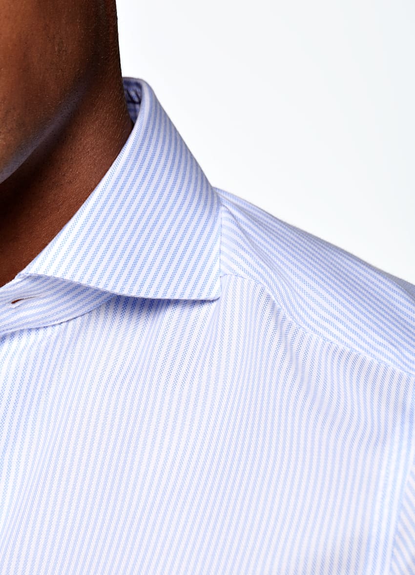 Light Blue Striped Extra Slim Fit Shirt | Cotton Two-Ply Traveller ...