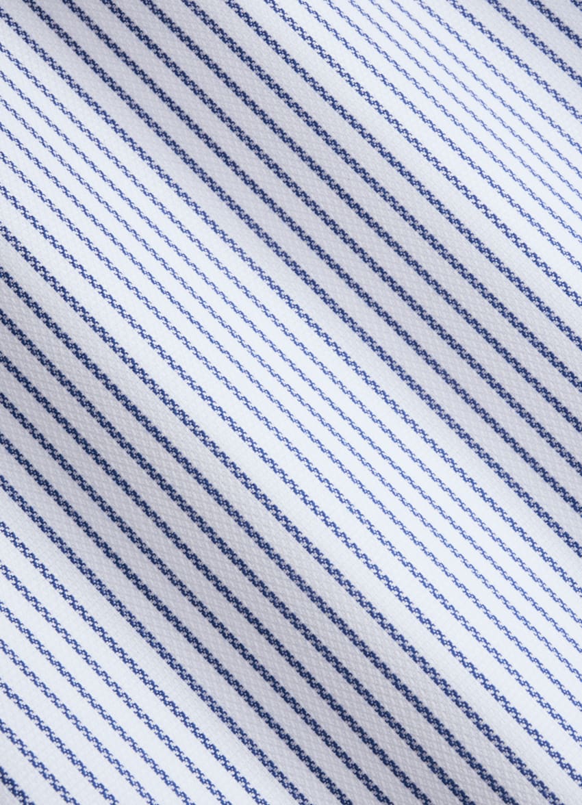 SUITSUPPLY Pure Cotton Traveller Navy Striped Royal Oxford Slim Fit Shirt
