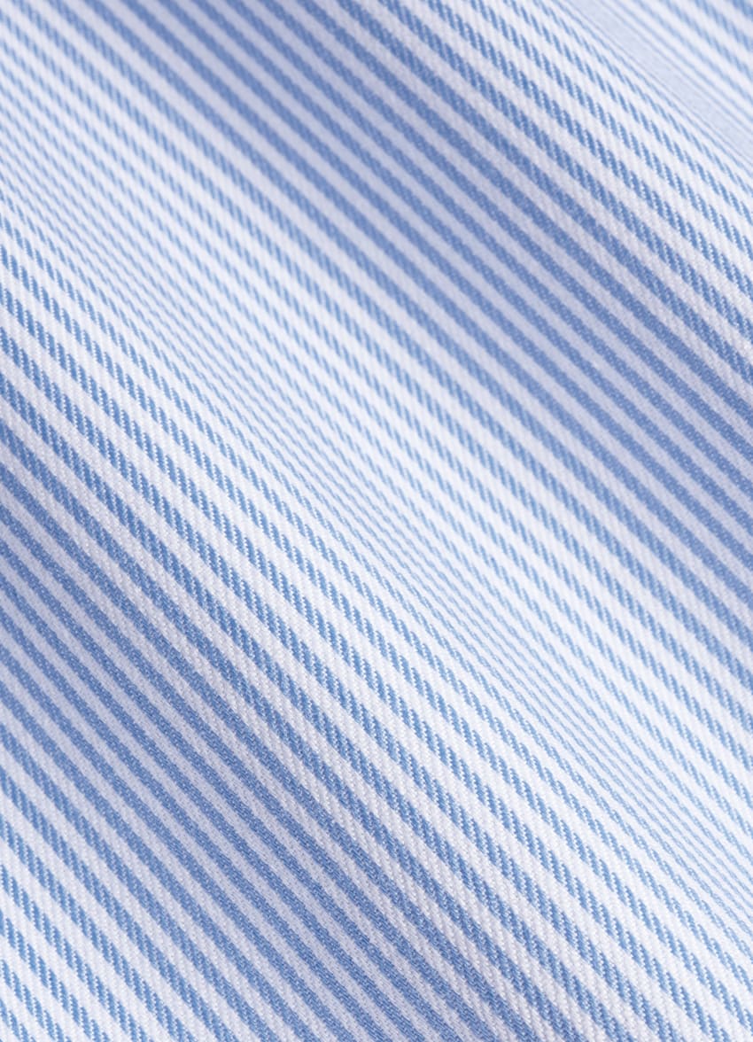SUITSUPPLY Traveller 棉面料 中蓝色条纹斜纹衬衫 - 特别修身款