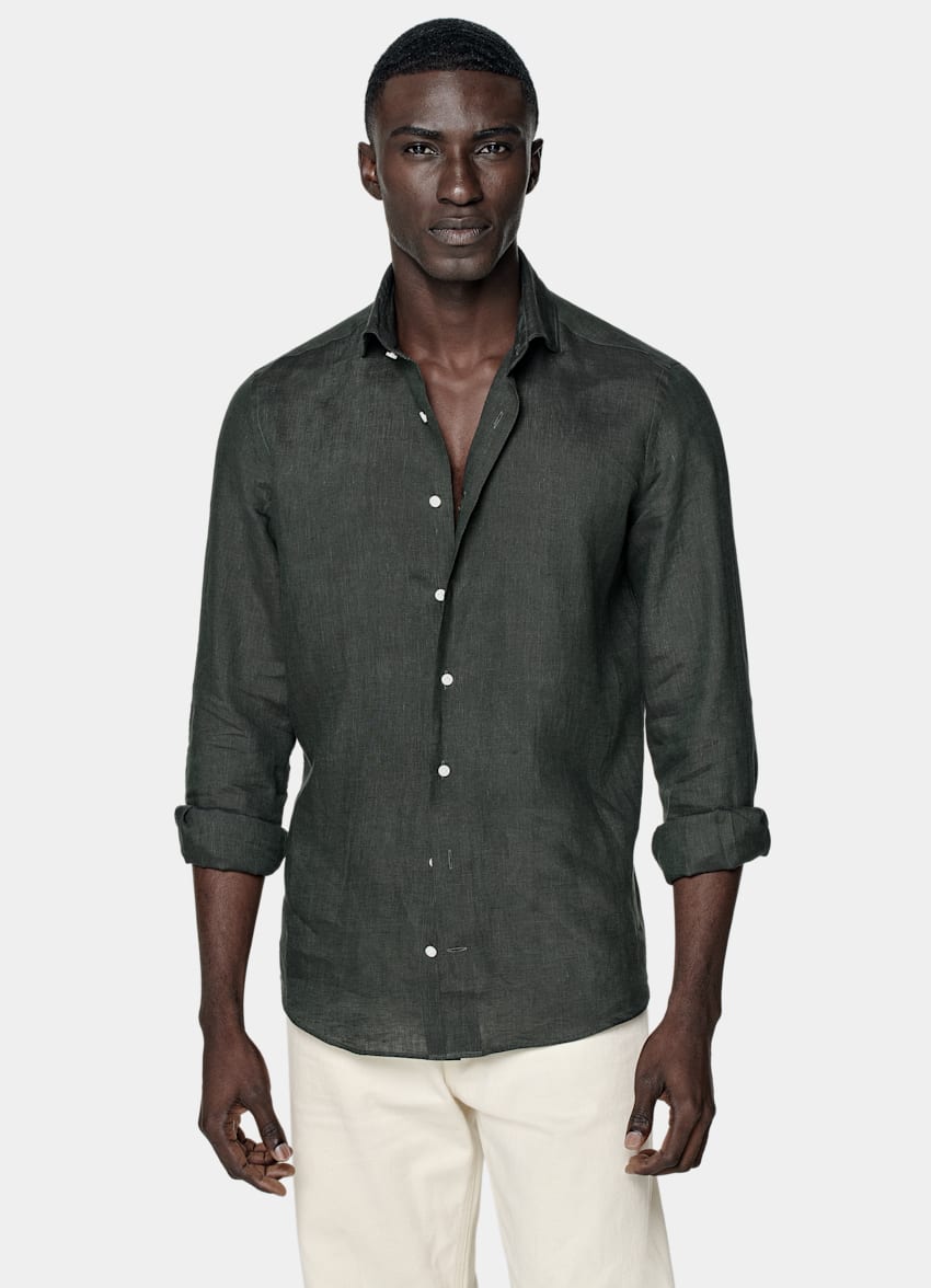 SUITSUPPLY Pure Linen by Leggiuno, Italy Green Extra Slim Fit Shirt