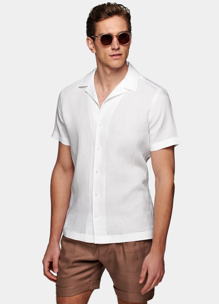 escalator Melbourne Perfect White Slim Fit Camp Shirt in Pure Linen | SUITSUPPLY US