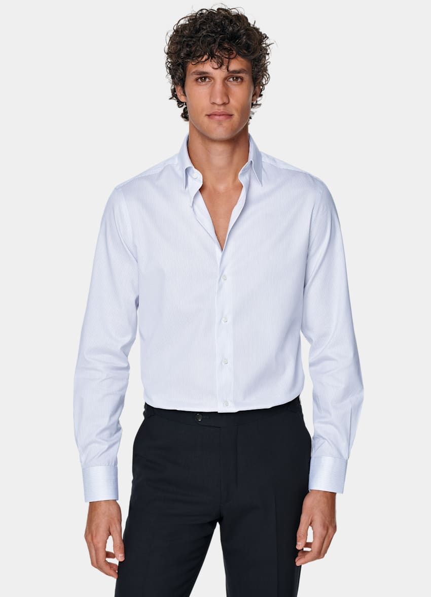 SUITSUPPLY Puro cotone Traveller Camicia bianca a righe in twill vestibilità slim