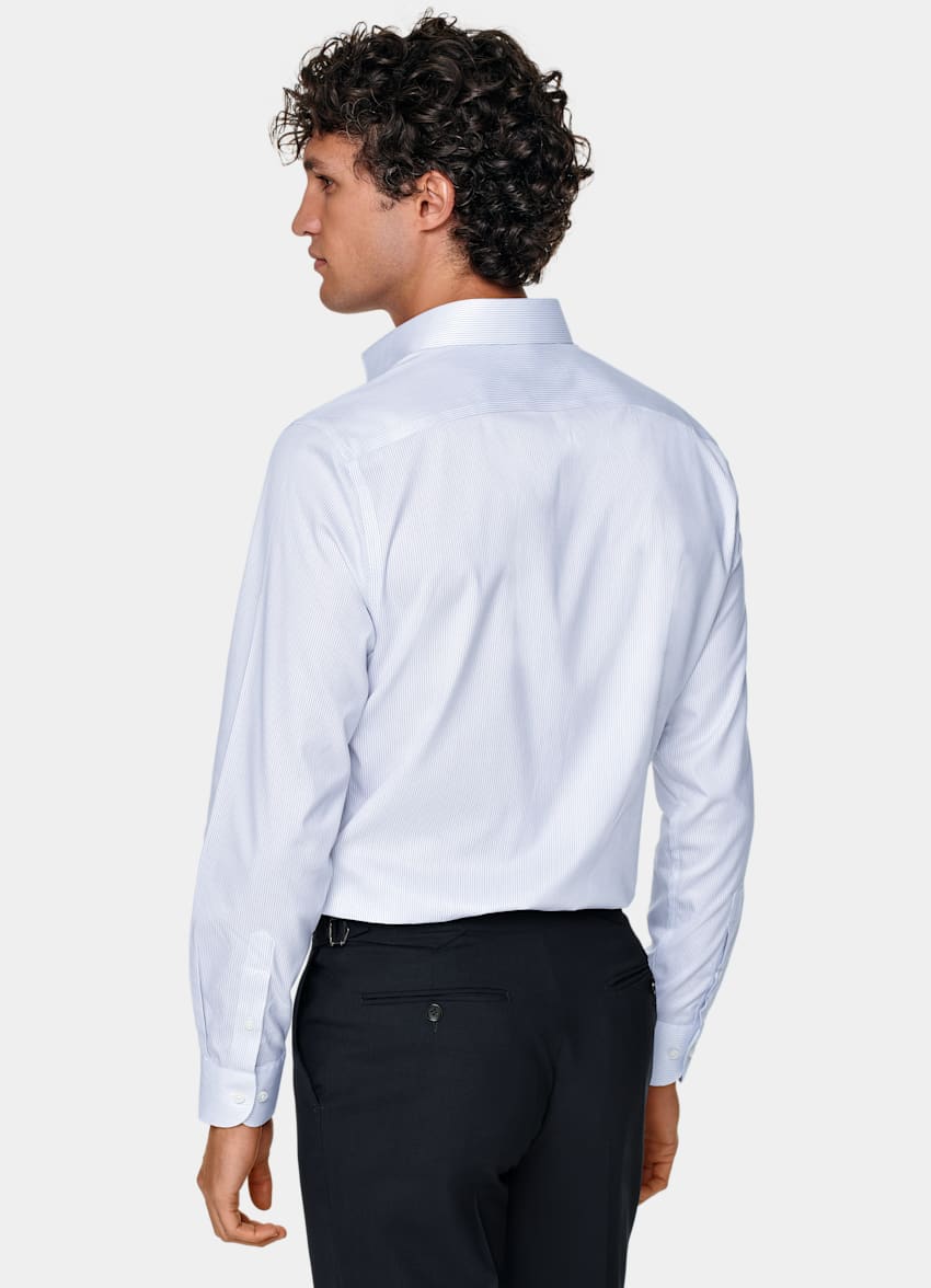 SUITSUPPLY Pure Cotton Traveller White Striped Twill Extra Slim Fit Shirt