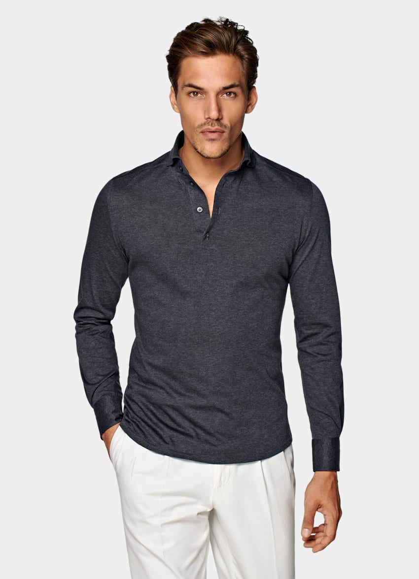 Dark Grey Jersey Extra Slim Fit Popover | Knitted Egyptian Cotton ...