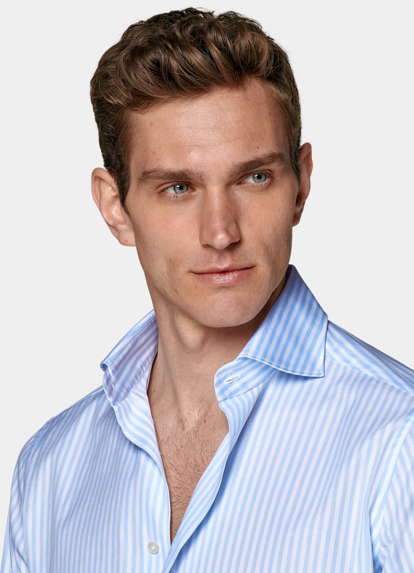 Light Blue Twill Slim Fit Shirt in Egyptian Cotton | SUITSUPPLY US