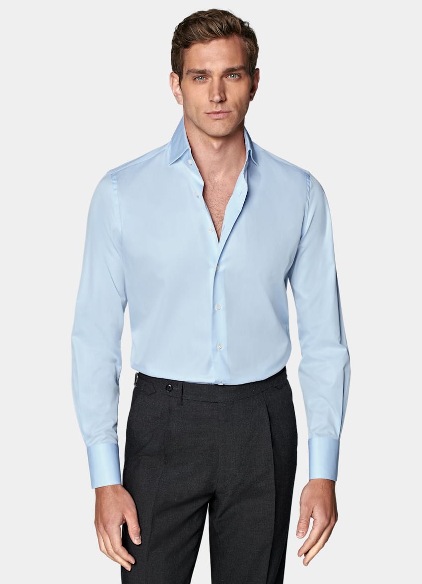 SUITSUPPLY Egyptian Cotton by Thomas Mason, Italy Light Blue Poplin Slim Fit Shirt