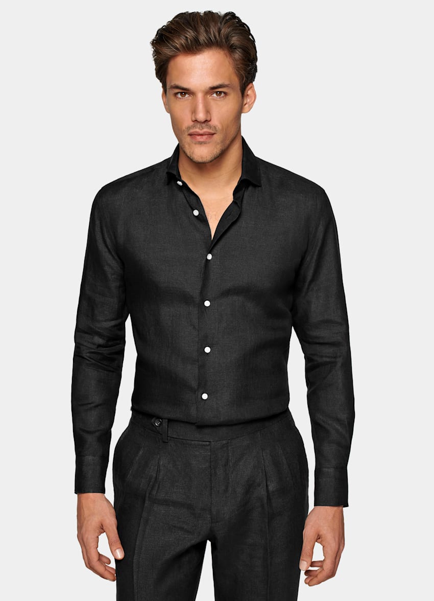 SUITSUPPLY Pure Linen by Leggiuno, Italy Black Extra Slim Fit Shirt