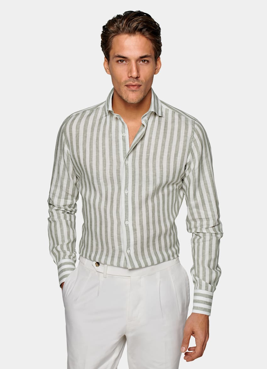 Green Stripe Slim Fit Shirt | Pure Linen | Suitsupply Online Store