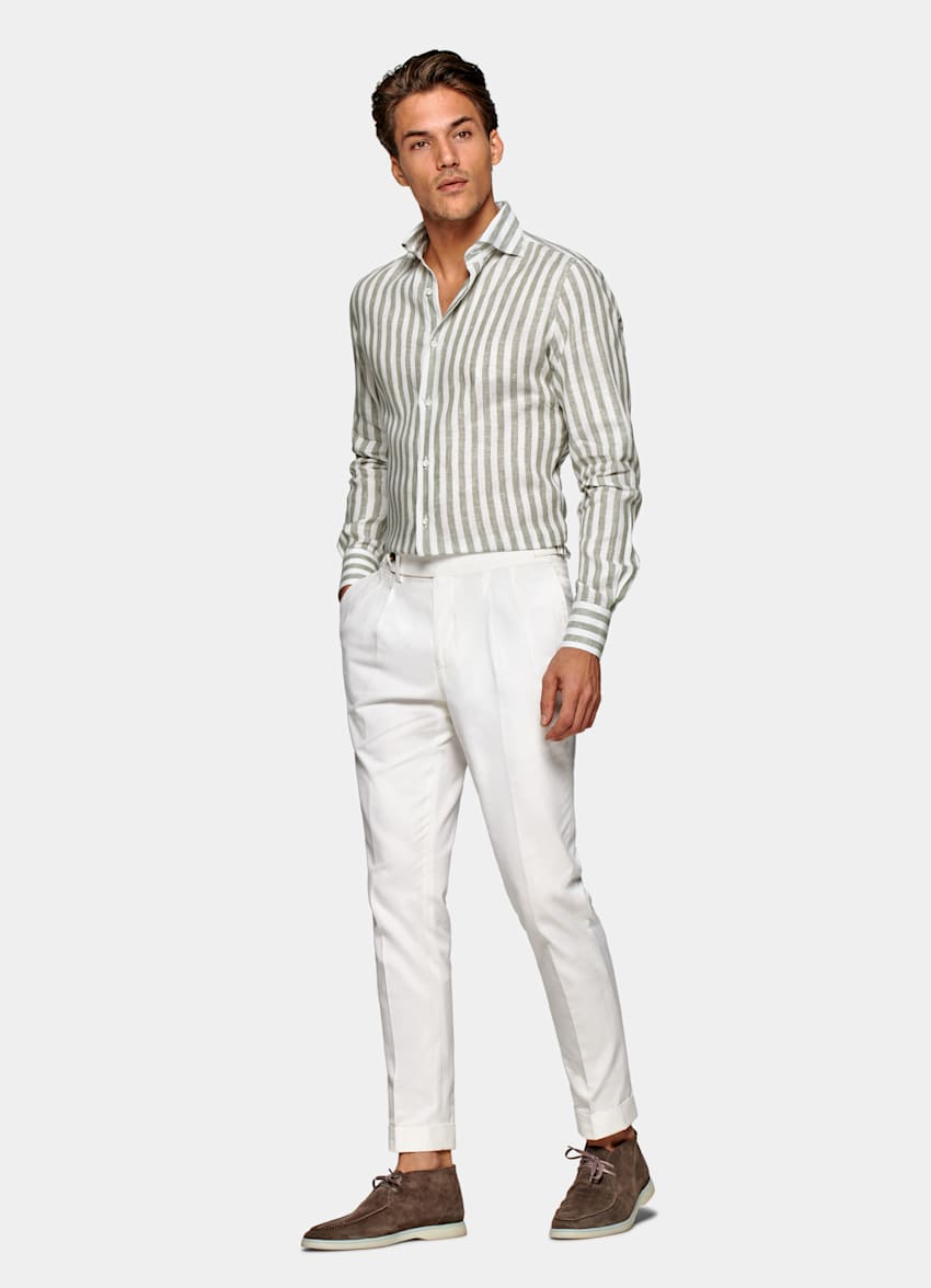 Green Striped Slim Fit Shirt | Pure Linen | SUITSUPPLY US