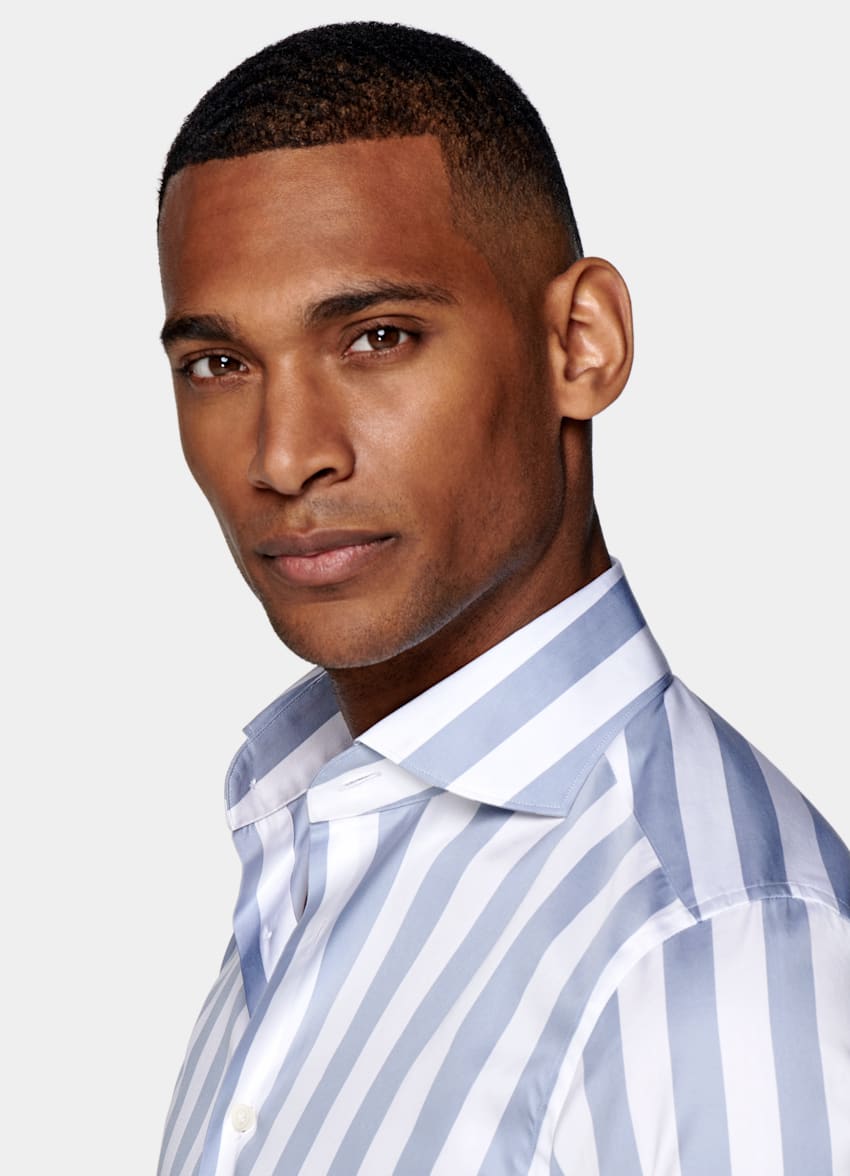 Blue Stripe Extra Slim Fit Shirt | Cotton Tencel | Suitsupply Online Store