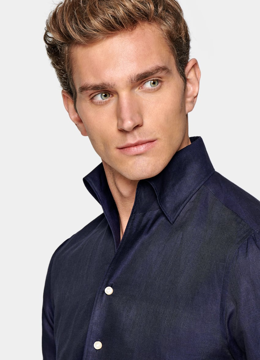 Navy Extra Slim Fit Shirt | Linen Cotton | Suitsupply Online Store