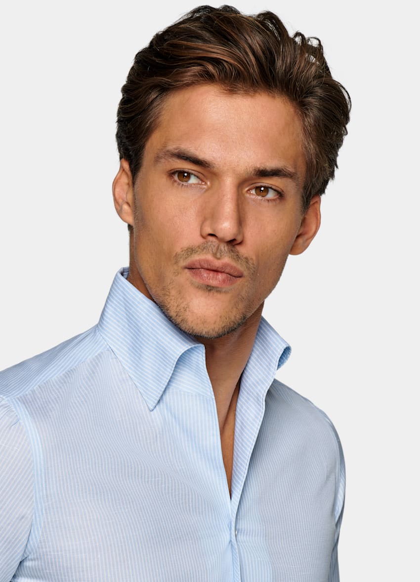 Light Blue Striped Extra Slim Fit Shirt | Cotton Linen | SUITSUPPLY