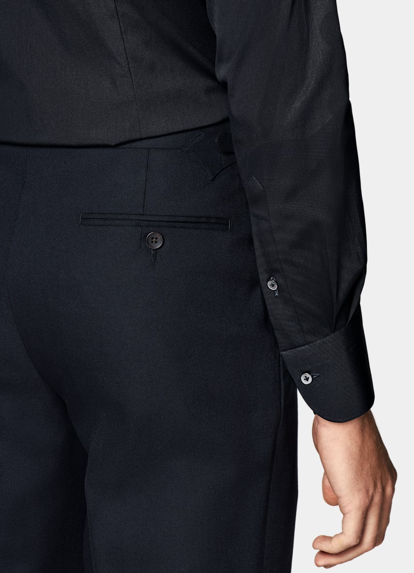 SUITSUPPLY Cotone stretch e poliammide - Reggiani, Italia Camicia navy popeline vestibilità extra slim