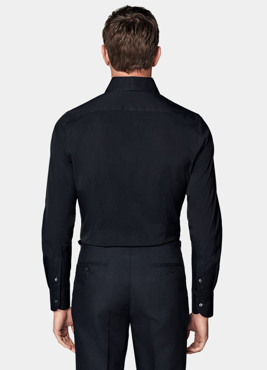 SUITSUPPLY Stretch Cotton Polyamide by Reggiani, Italy Navy Poplin Extra Slim Fit Shirt